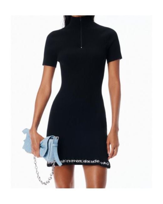 Alexander Wang Black Ribbed Short-Sleeved Dress