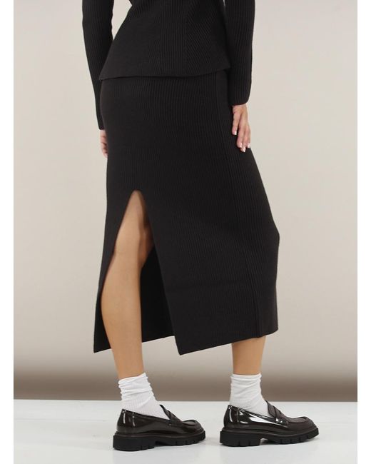 Twinset Black Ribbed Midi Skirt