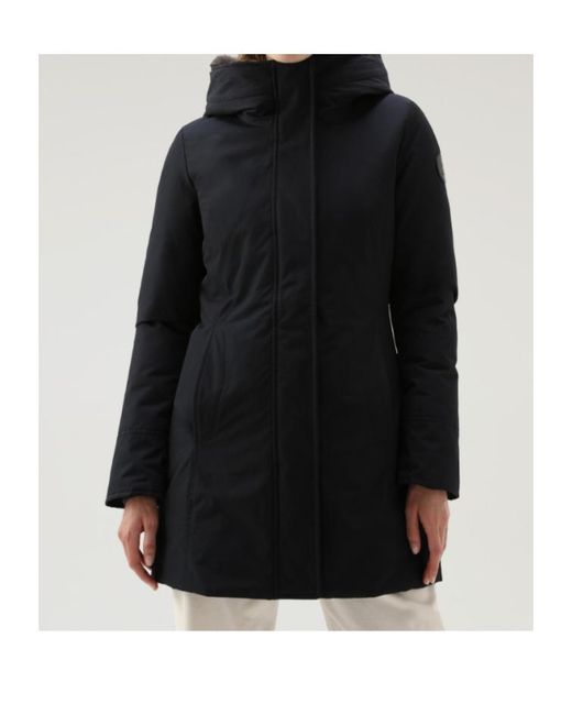 Woolrich Blue Logo-Patch Zip-Up Padded Coat