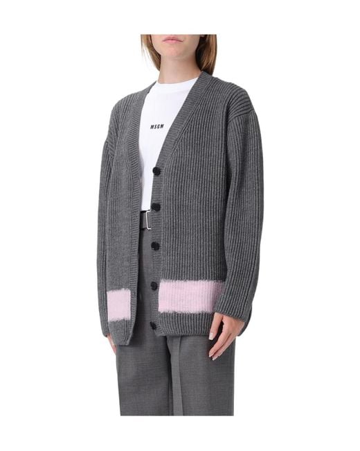 MSGM Gray V-Neck Cardigan
