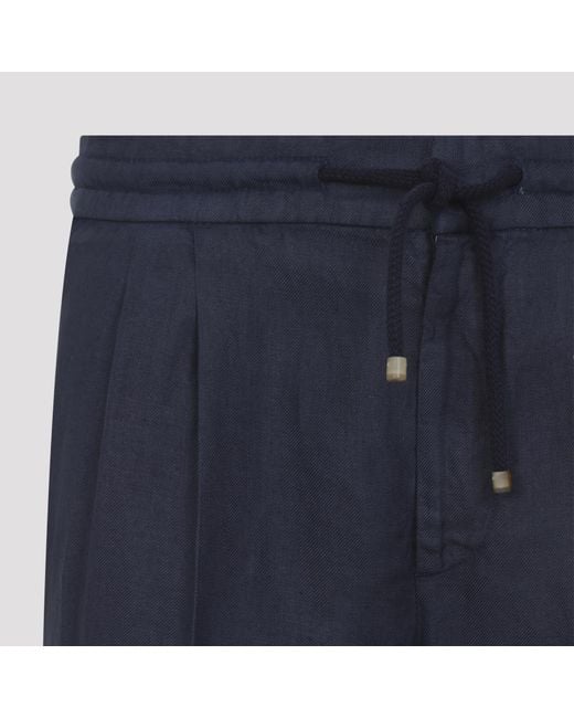Brunello Cucinelli Blue Drawstring Tapered Pants for men