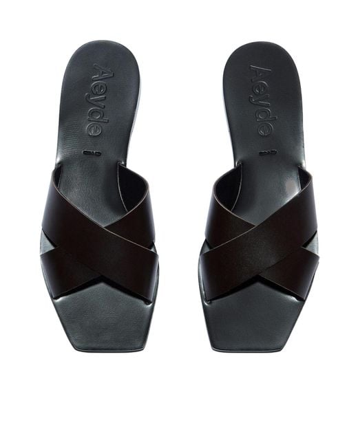 Aeyde Black Minimalist Flat Sandals