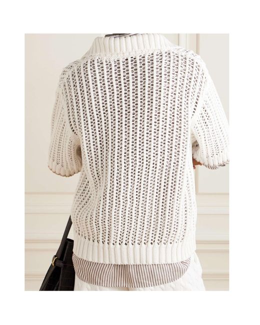 Brunello Cucinelli White Openwork Short Sleeved Top