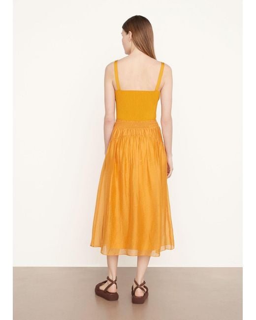 Vince Orange Smocked-Waist High-Waisted Skirt