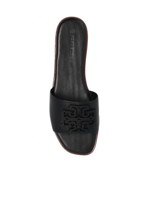 Tory Burch Brown Ines Logo-Patch Slides