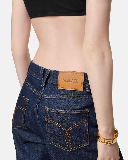 Versace Blue Logo-Patch Straight Leg Jeans