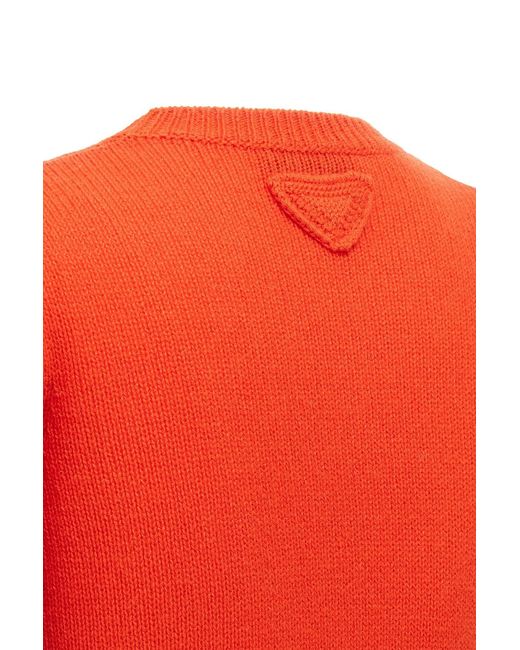 Prada Red Ribbed Knit Crewneck Sweater