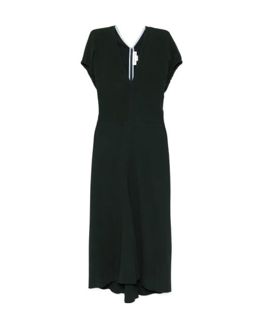Victoria Beckham Black Dark V-Neck Midi Dress