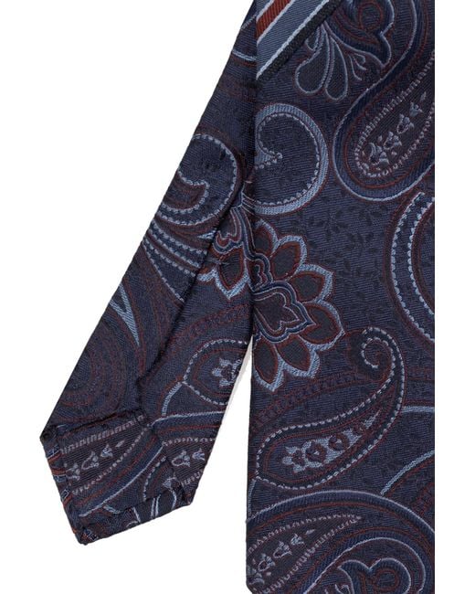 Etro Blue Pattern Embroidered Pointed-Tip Tie for men