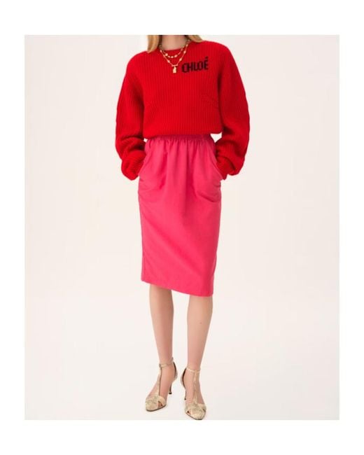 Chloé Pink Elastic-Waistband Pocket Skirt