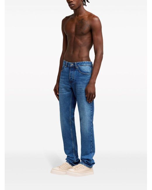 AMI Blue Logo Patch Classic Fit Jeans for men