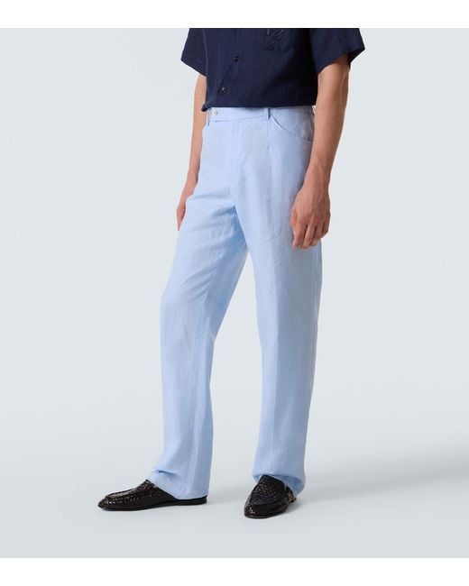 Dolce & Gabbana Blue Linen Straight Pants for men