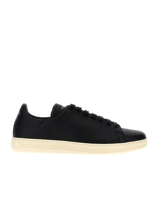 Tom Ford Black Warwick Leather Low-Top Sneakers for men