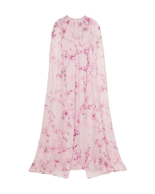 Erdem Pink Kenley Shawl-Style Printed Dress