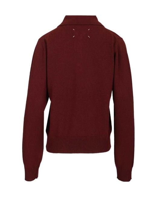 Maison Margiela Red Knitted Polo Top
