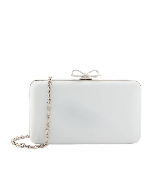 Self-Portrait White Crystal Bow-Embellished Satin Clutch