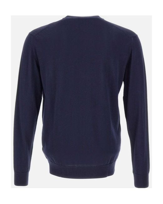 Eleventy Blue Long Sleeved Ribbed-Knit Crewneck Jumper for men