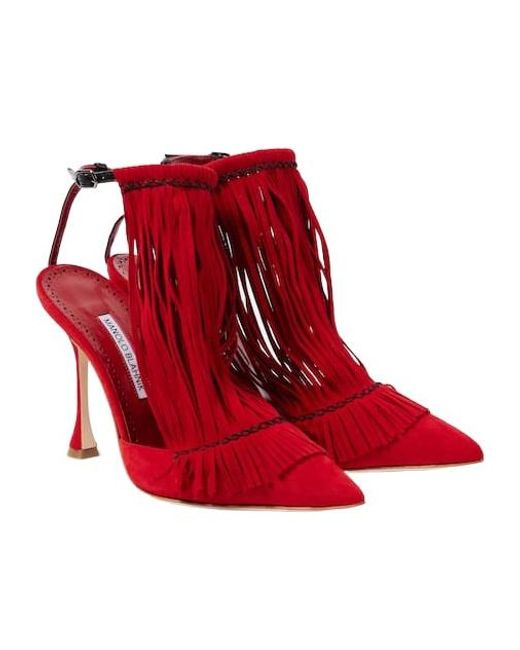 Manolo Blahnik Red Solid Color Suede Pumps