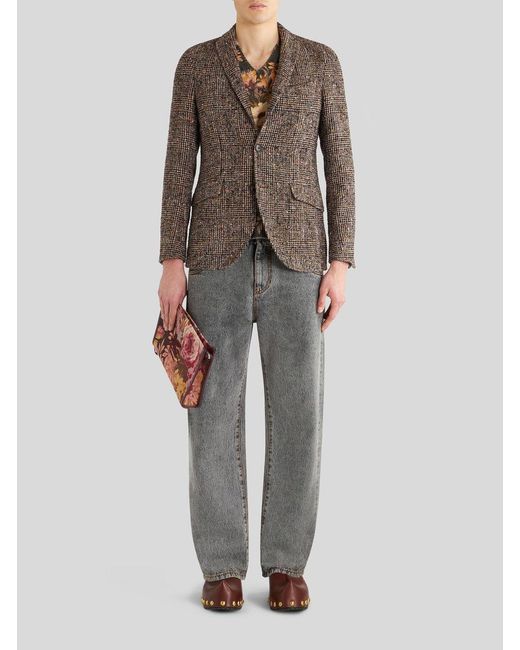 Etro Brown Single-Breasted Checked Blazer for men