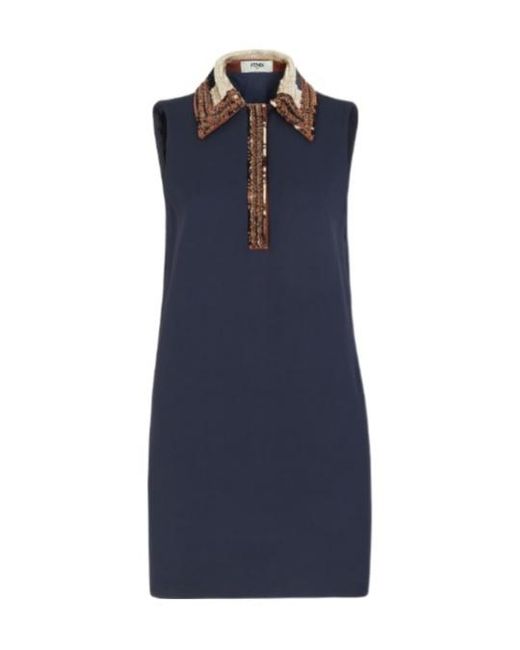 Fendi Blue Sequin Embellished Sleeveless Mini Dress