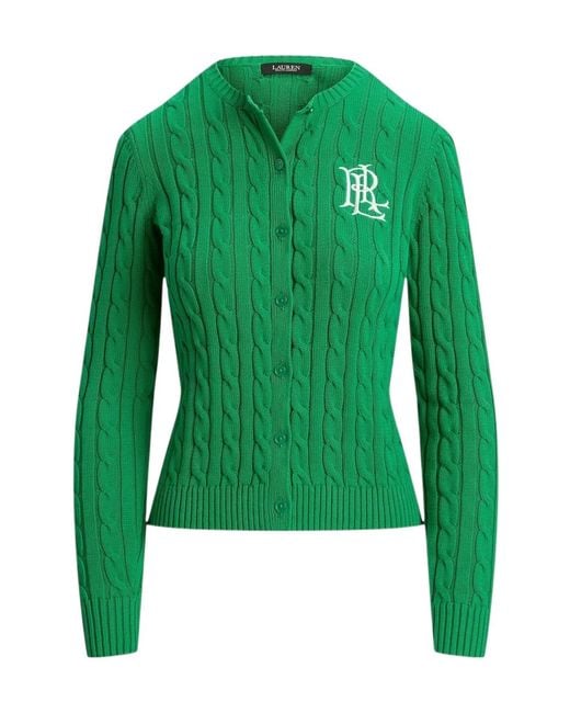 Ralph Lauren Green Cable Knit Button Cardigan