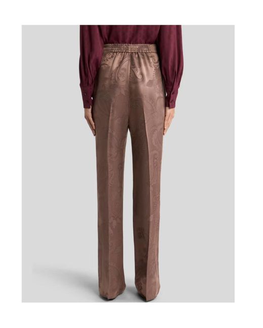 Etro Brown Jacquard Trousers With Floral Paisley Motif