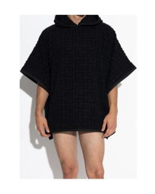 Balmain Black Logo Monogram Poncho for men