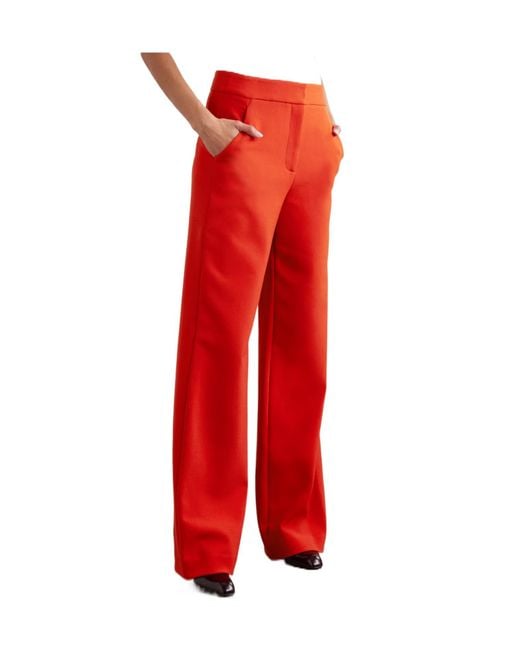 Veronica Beard Red Wide-Leg Pants