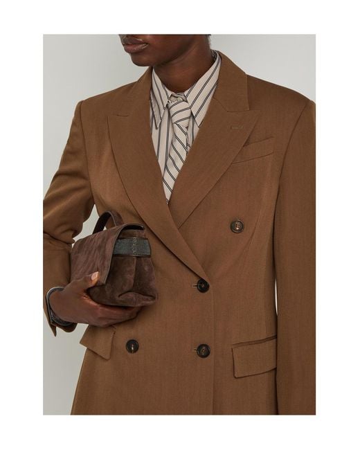Brunello Cucinelli Brown Double-Breasted Wool-Blend Blazer