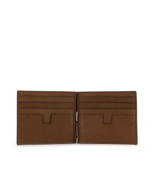 Tom Ford Brown T Line Money Clip Wallet for men