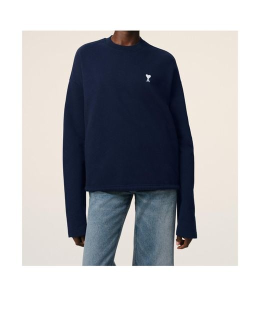 AMI Blue Logo Embroidered Cropped Sweatshirt