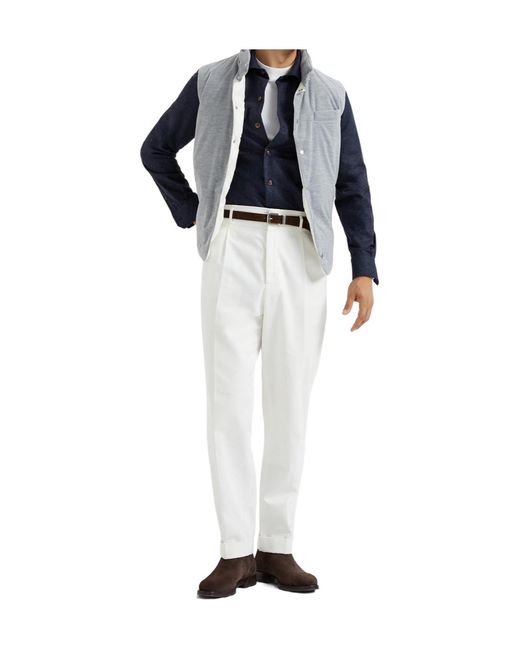 Brunello Cucinelli White Corduroy Down Gilet for men