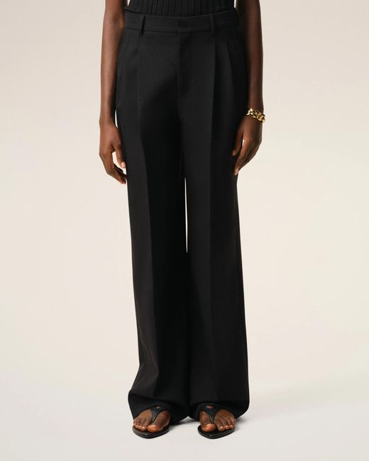 AMI Black Low-Rise Pleated Wide-Leg Wool Trousers
