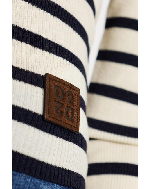 DSquared² White Logo Patch Striped Knitted Top