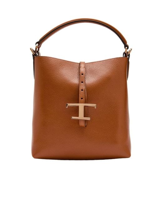 Tod's Brown T-Shaped Grained Leather Shoulder Bag