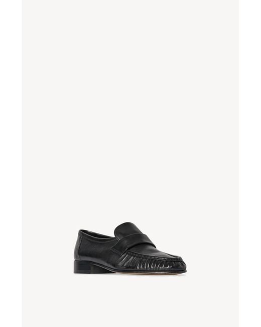The Row Black Pleated Penny Flat Shoes