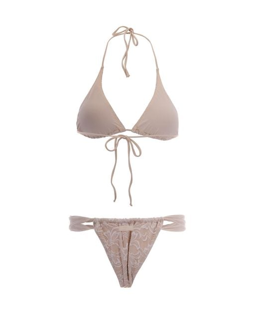 Mc2 Saint Barth White Lace-Overlay Triangle Bikini