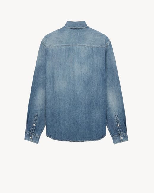 Saint Laurent Blue Denim Cassandre Shirt for men