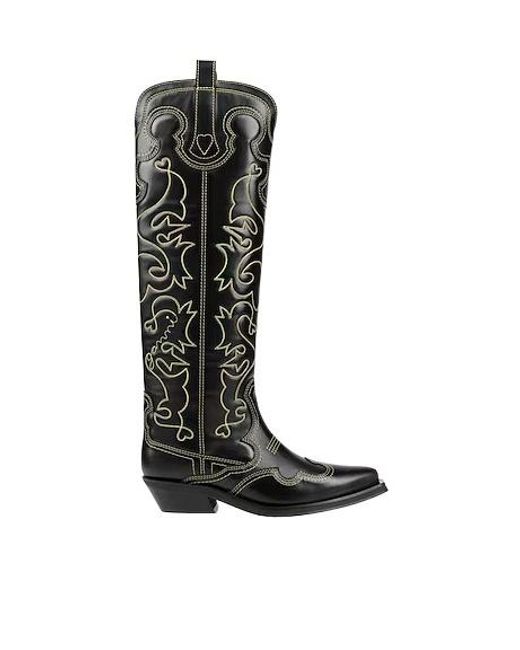 Ganni Black Classic Solid Color Denim Boots