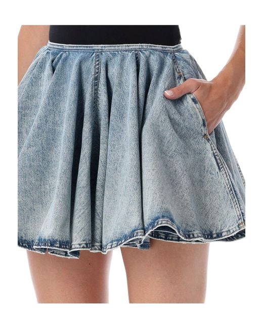 Haikure Blue Ziggy Wide Pleated Mini Skirt