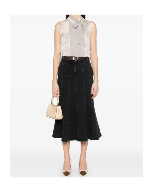 Twinset Black Pleated Denim Skirt
