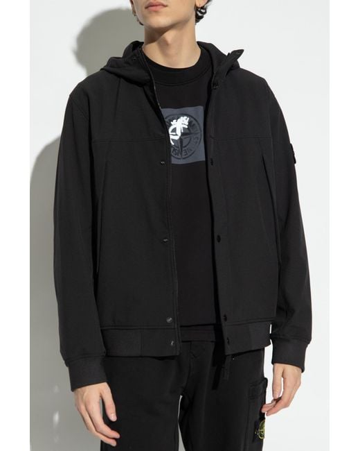 Stone Island Black Button-Up Hooded Jacket for men