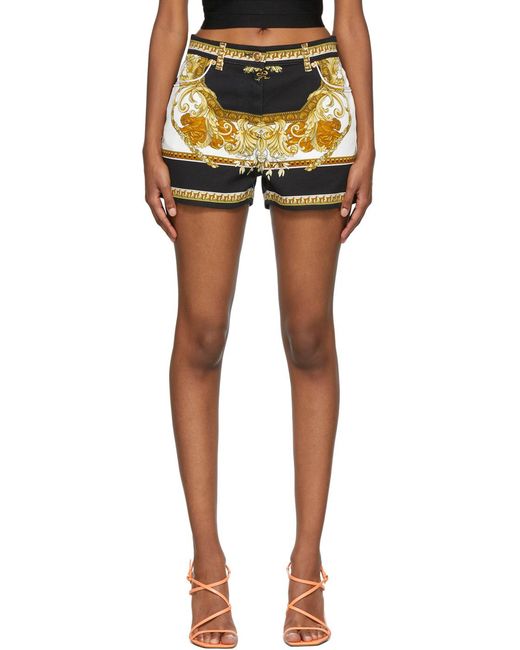 Versace Multicolor Baroque-Print Denim Shorts