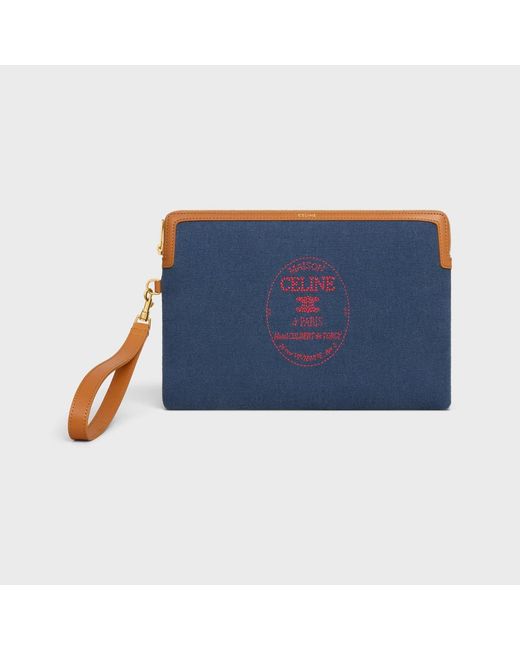 Céline Blue Small Pouch With Strap Cuir Triomphe