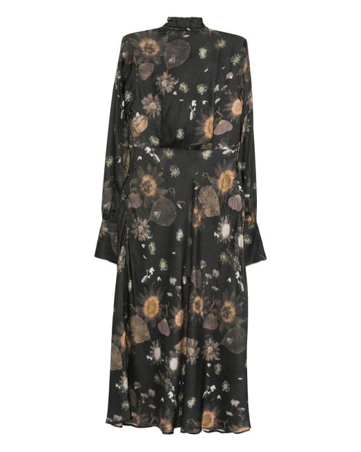 Semicouture Black Tie-Detail Floral-Print Midi Dress
