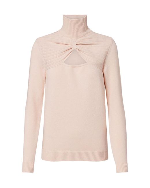 Valentino Pink Cutout Gathered Virgin Wool Turtleneck Sweater