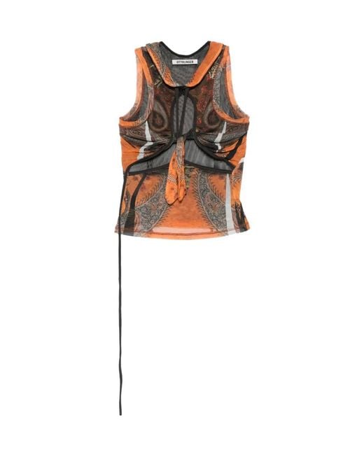 OTTOLINGER White Printed Tie-Detail Top