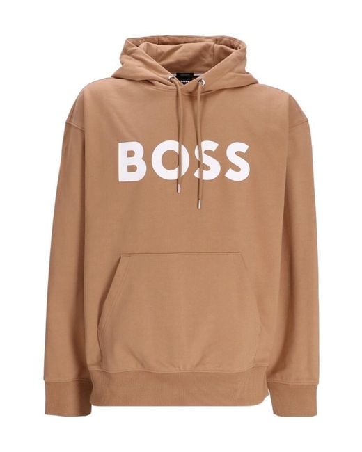 Boss Brown Boss Logo Printed Drawstring Hoodie for men