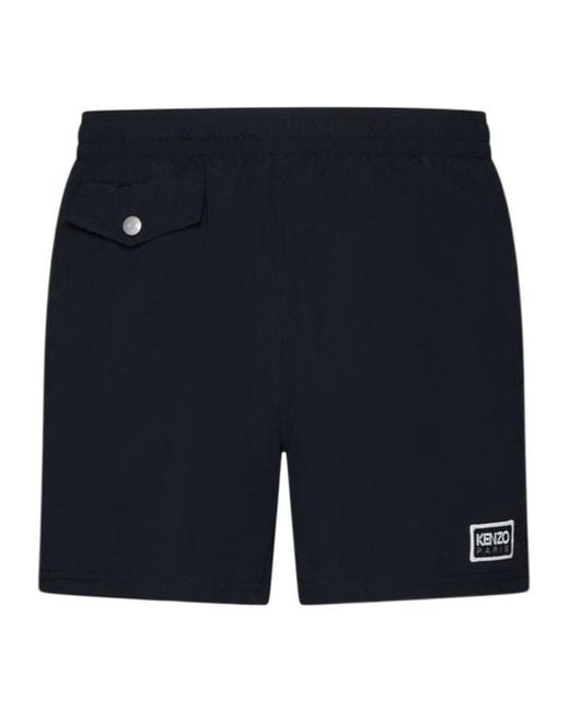 KENZO Blue Logo Patch Swim Trunks for men