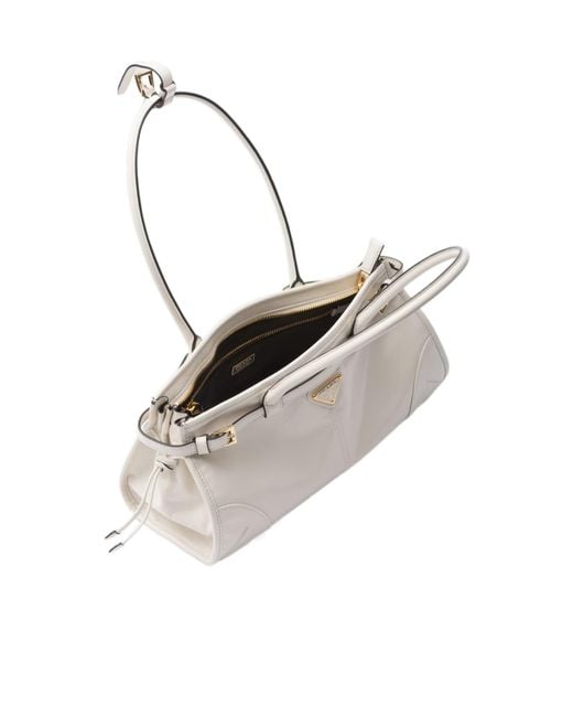 Prada White Triangle-Logo Tote Bag